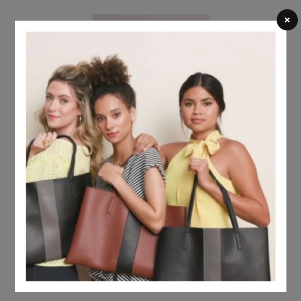 Vince Camuto Luck Brown Black Leather Vegan Tote
